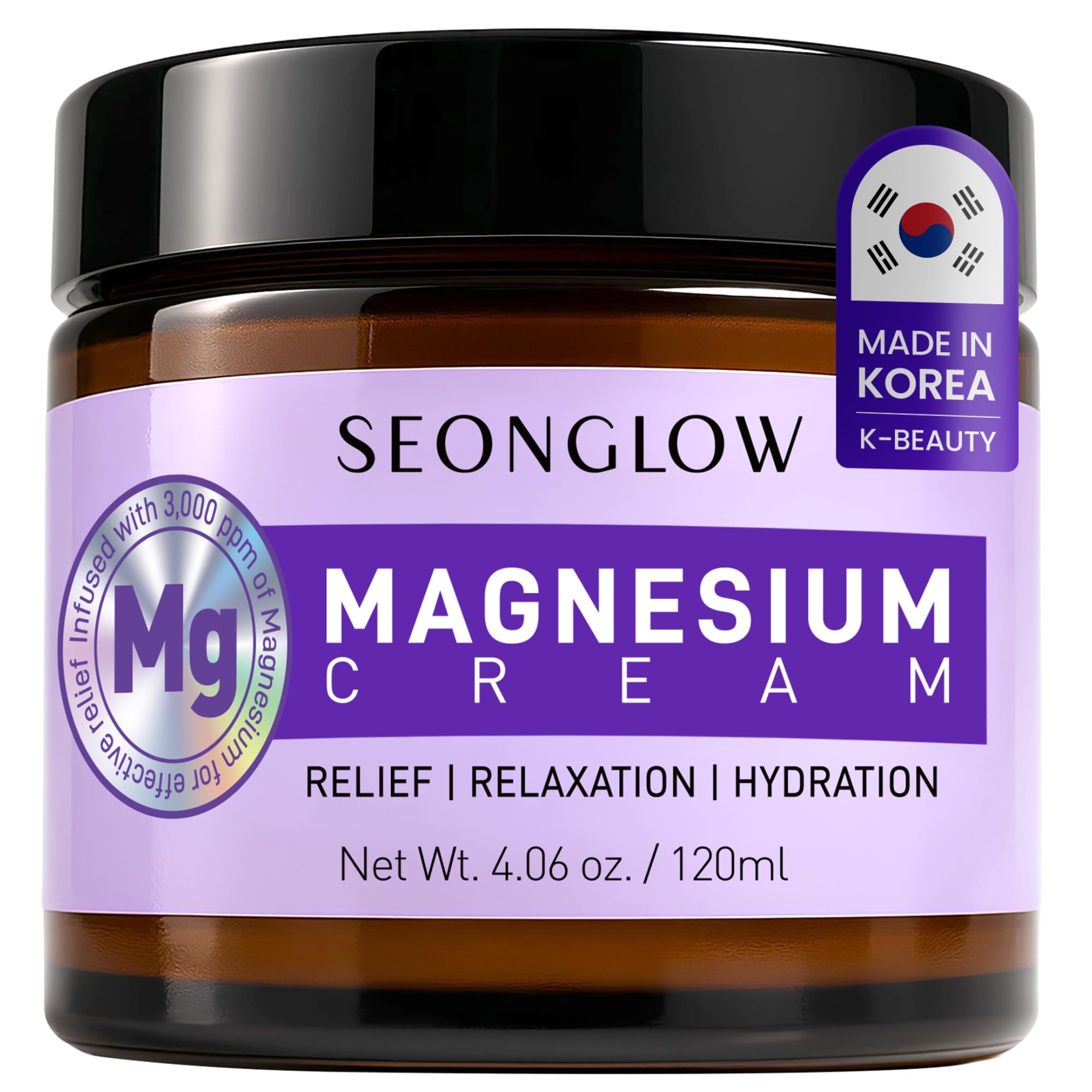 Magnesium Cream for Sleep & Leg Cramps: Fast-Absorbing Lotion with Lavender & Shea Butter, promotes relaxation for kids and adults, 4.06 Fl Oz – Made in Korea