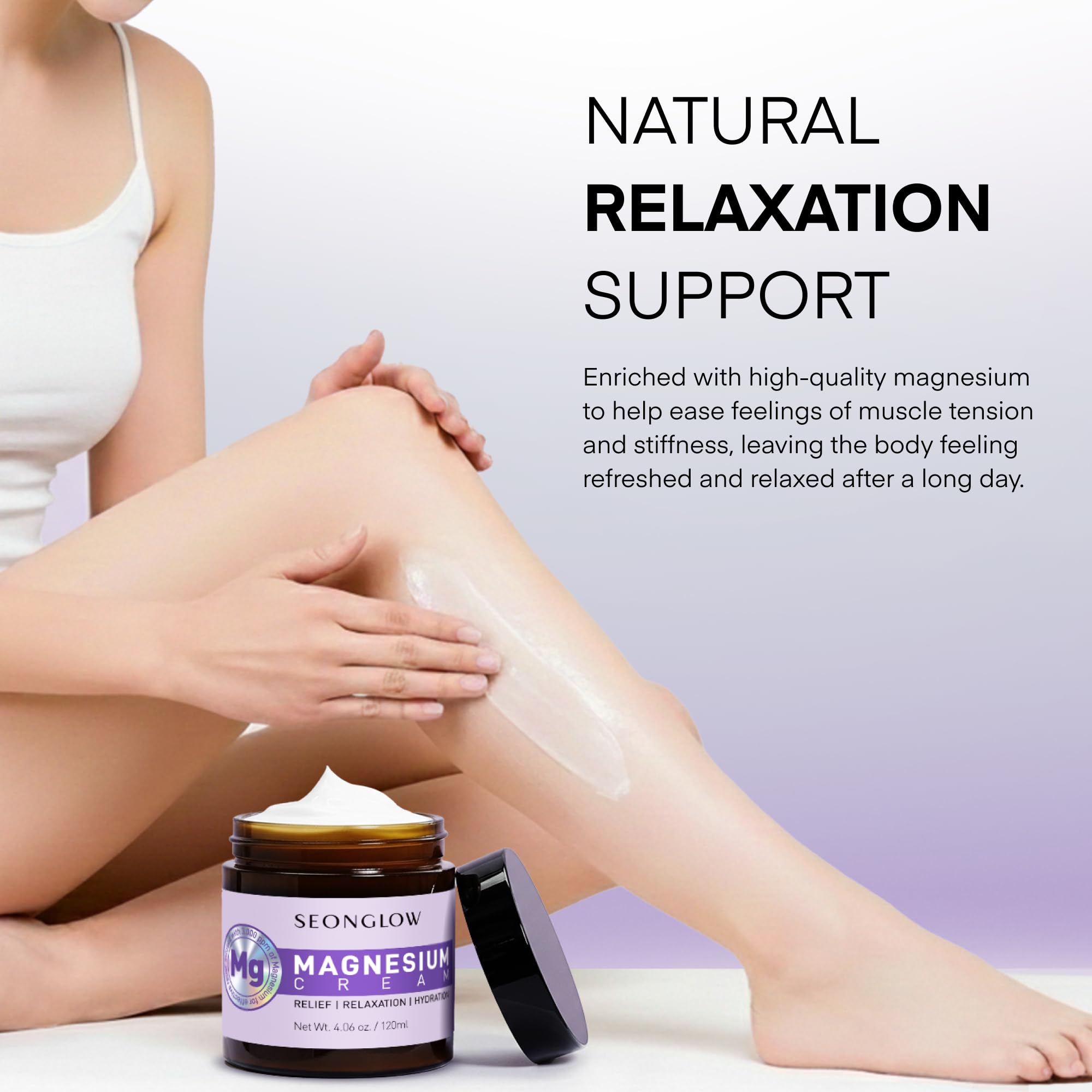 Magnesium Cream for Sleep & Leg Cramps: Fast-Absorbing Lotion with Lavender & Shea Butter, promotes relaxation for kids and adults, 4.06 Fl Oz – Made in Korea