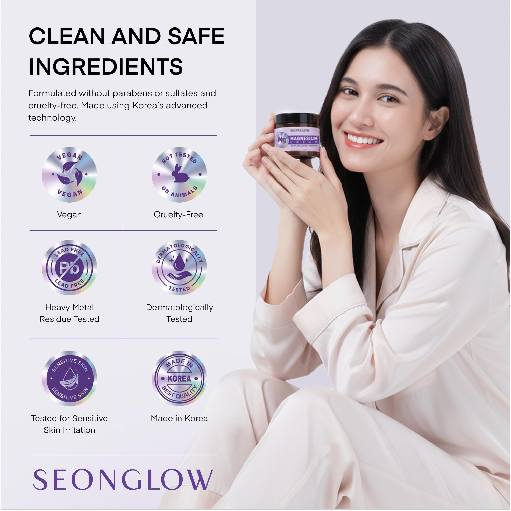 Magnesium Cream for Sleep & Leg Cramps: Fast-Absorbing Lotion with Lavender & Shea Butter, promotes relaxation for kids and adults, 4.06 Fl Oz – Made in Korea