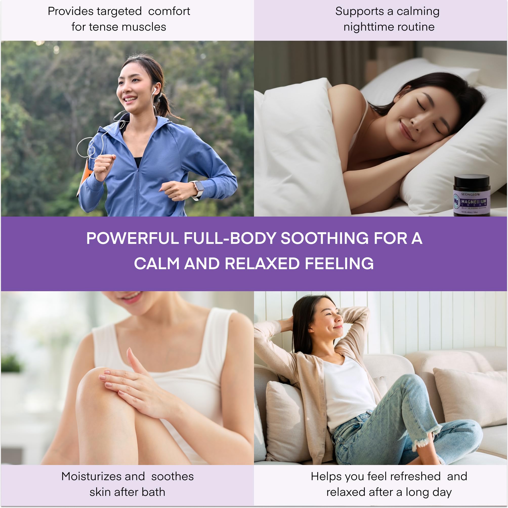 Magnesium Cream for Sleep & Leg Cramps: Fast-Absorbing Lotion with Lavender & Shea Butter, promotes relaxation for kids and adults, 4.06 Fl Oz – Made in Korea