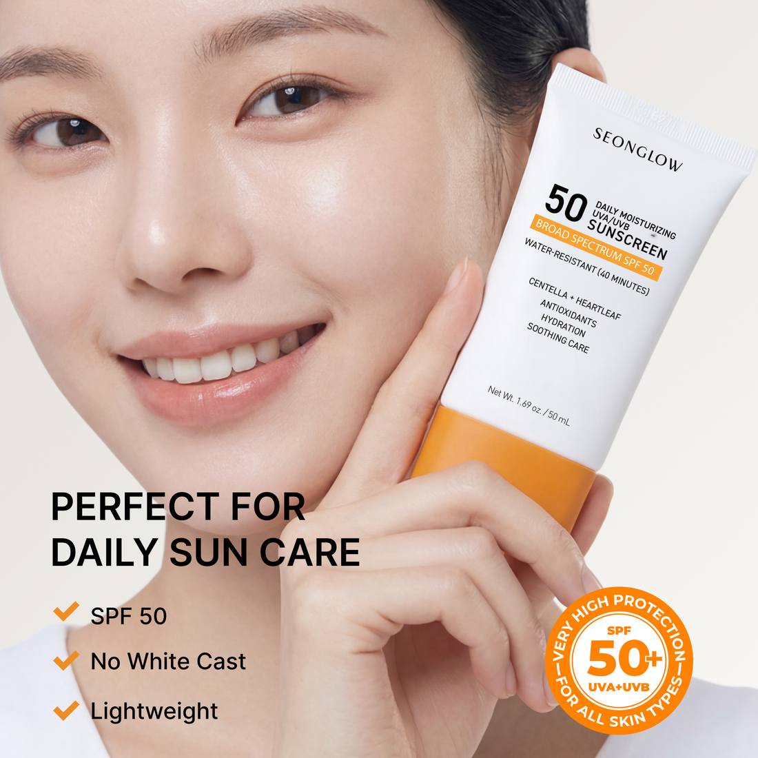 Sunscreen for Face SPF 50: Korean Daily Facial Moisturizer Sun Protector with Centella Heartleaf &amp; Vitamin E - Lightweight Formula No White Cast &amp; Water Resitant 0.68 OZ/ 20mL