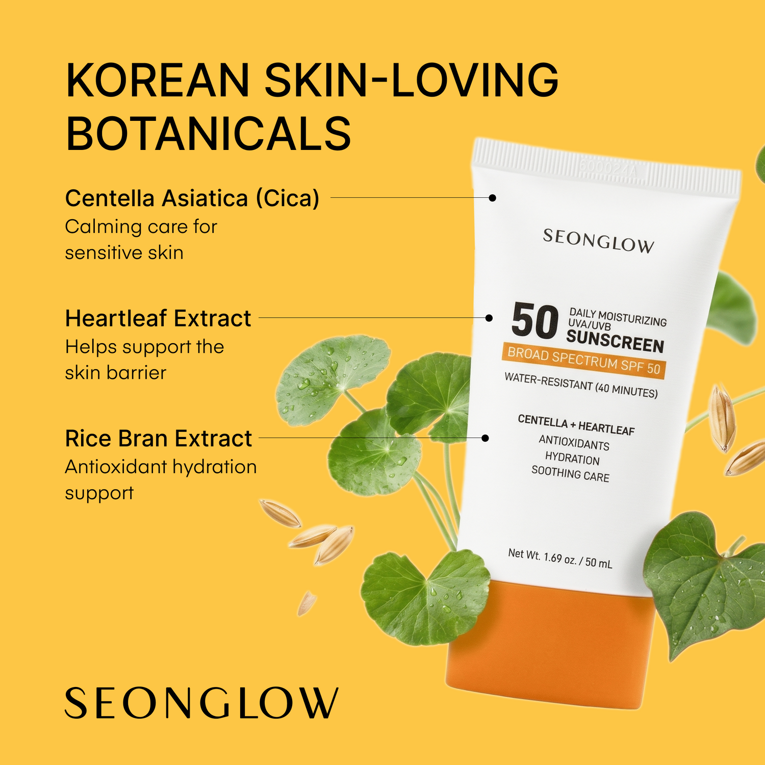 Sunscreen for Face SPF 50: Korean Daily Facial Moisturizer Sun Protector with Centella Heartleaf &amp; Vitamin E - Lightweight Formula No White Cast &amp; Water Resitant 0.68 OZ/ 20mL