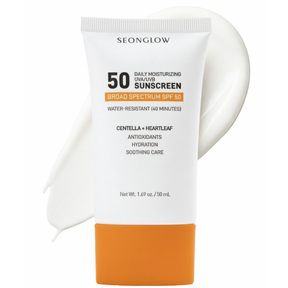 Sunscreen for Face SPF 50: Korean Daily Facial Moisturizer Sun Protector with Centella Heartleaf &amp; Vitamin E - Lightweight Formula No White Cast &amp; Water Resitant 0.68 OZ/ 20mL