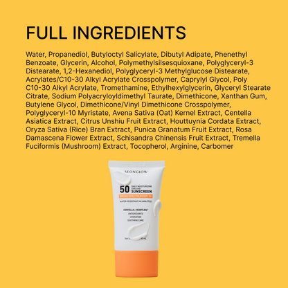 Sunscreen for Face SPF 50: Korean Daily Facial Moisturizer Sun Protector with Centella Heartleaf &amp; Vitamin E - Lightweight Formula No White Cast &amp; Water Resitant 0.68 OZ/ 20mL