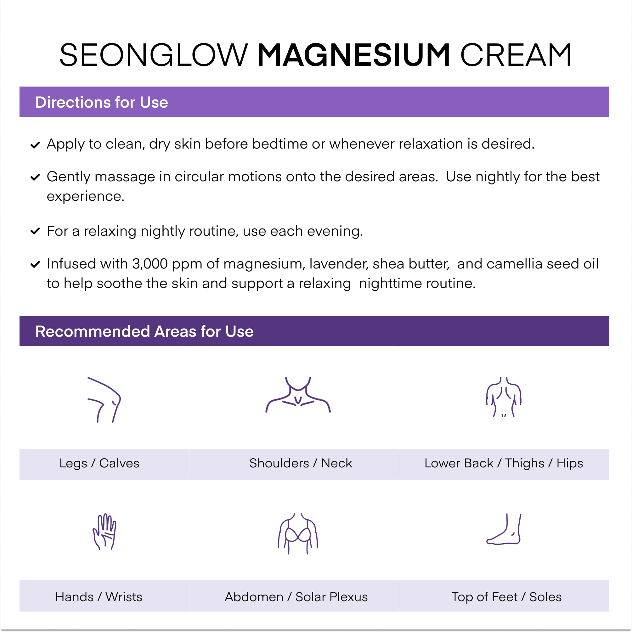 Magnesium Cream for Sleep &amp; Leg Cramps: Fast-Absorbing Lotion with Lavender &amp; Shea Butter, promotes relaxation for kids and adults, 4.06 Fl Oz – Made in Korea